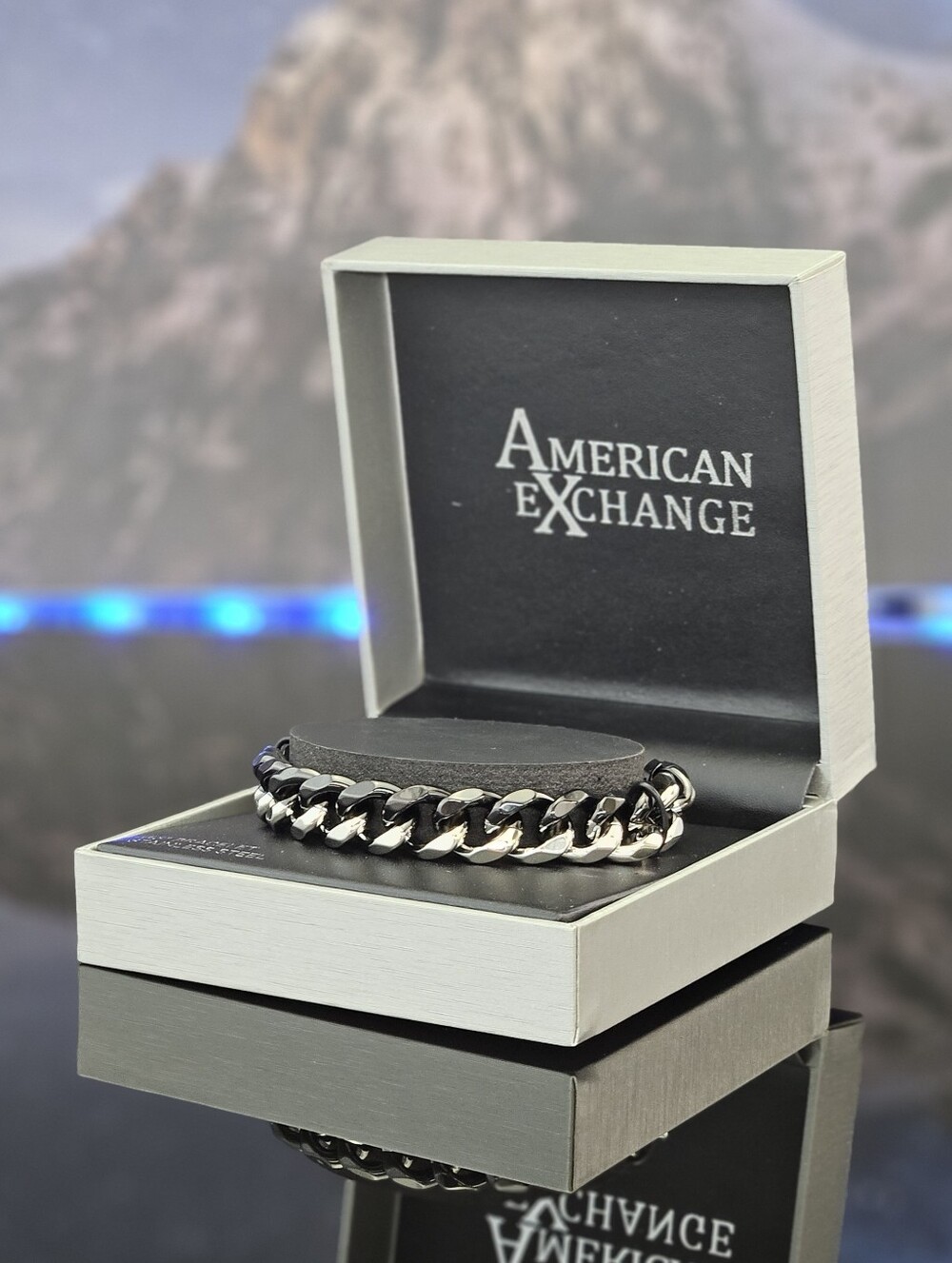 American Exchange Bracelet Gunmetal Two-Tone Curb Chain Bracelet Stainless Steel